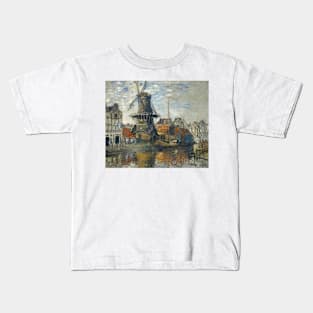 The Windmill on the Onbekende Gracht, Amsterdam by Claude Monet Kids T-Shirt